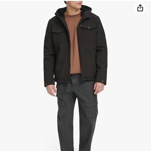 Levi’s DIY Black Soft Shell Sherpa Line Hooded Coat, Large - Picture 4 of 16